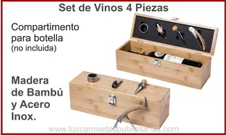 Set de Vino Bambú Botellero 4 Piezas