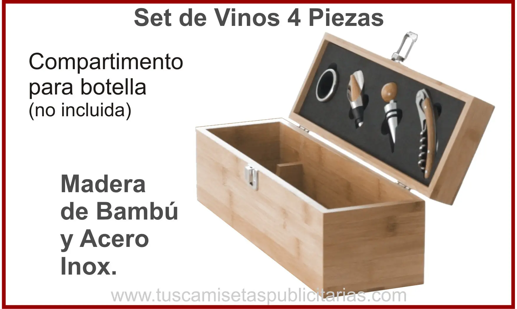 Set de Vino Bambú Botellero 4 Piezas