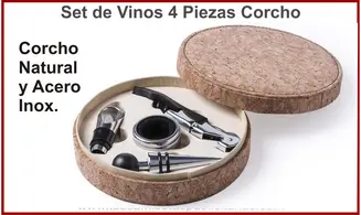 Set de Vino Corcho 4 Piezas