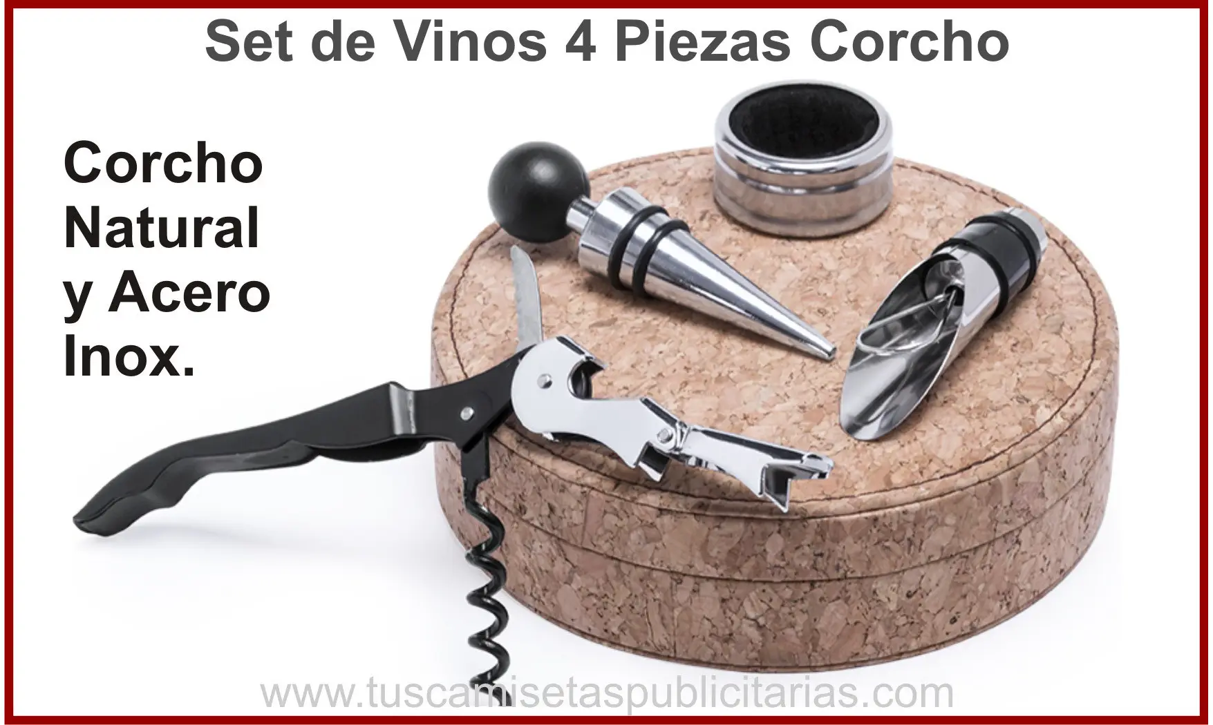 Set de Vino Corcho 4 Piezas