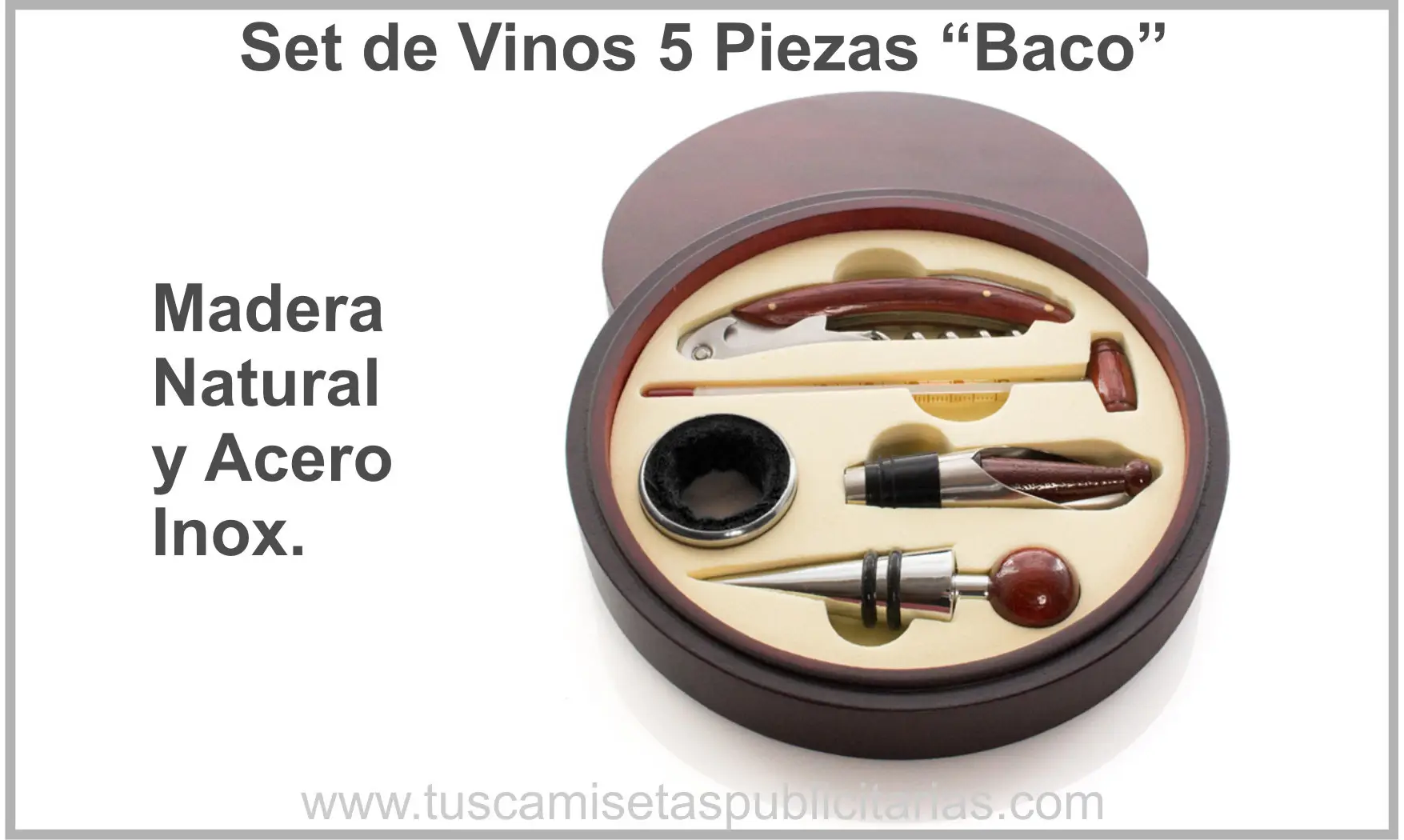 Set de Vino Madera Redondo 5 Piezas