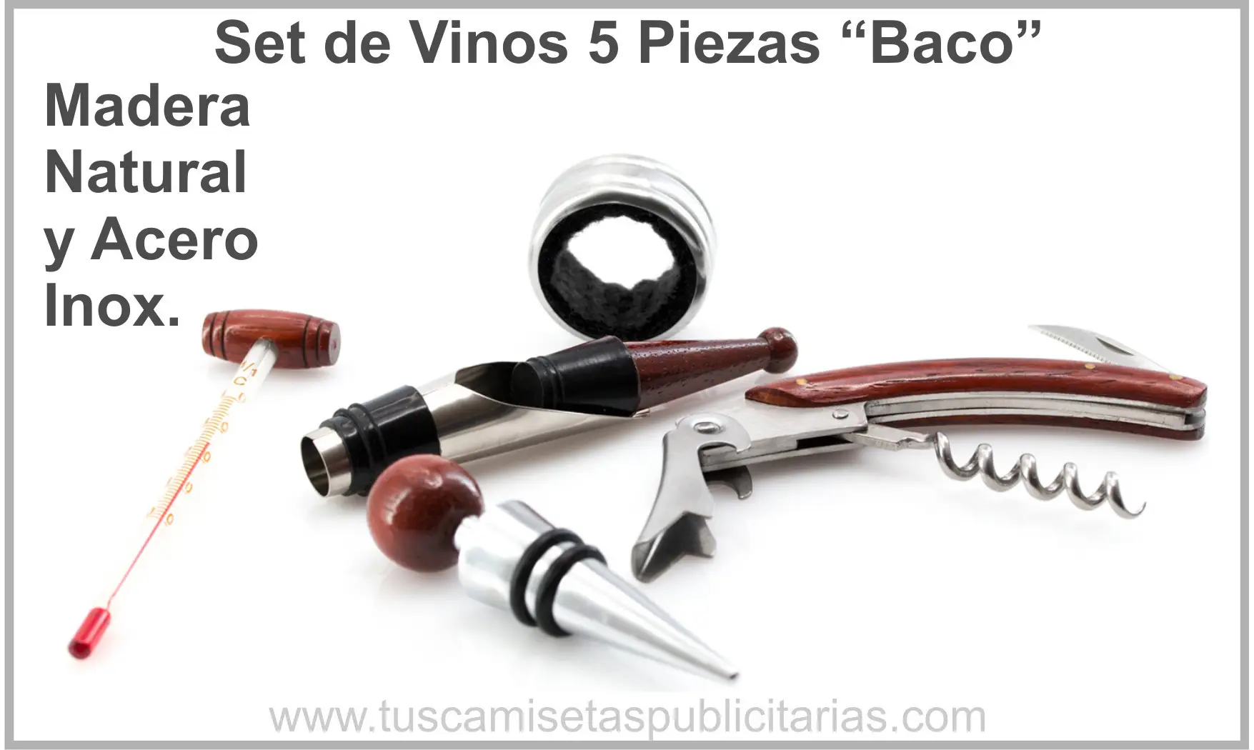 Set de Vino Madera Redondo 5 Piezas