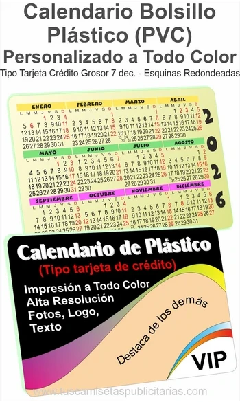 Calendario Bolsillo Plastico Publicidad