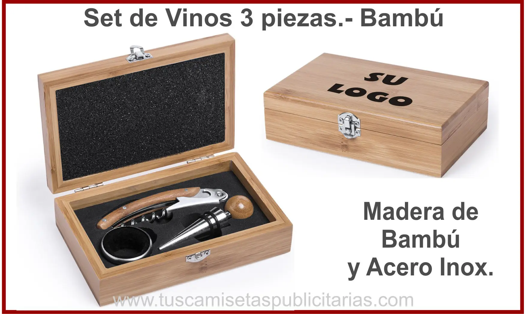 Set de Vino Bambú 3 Piezas