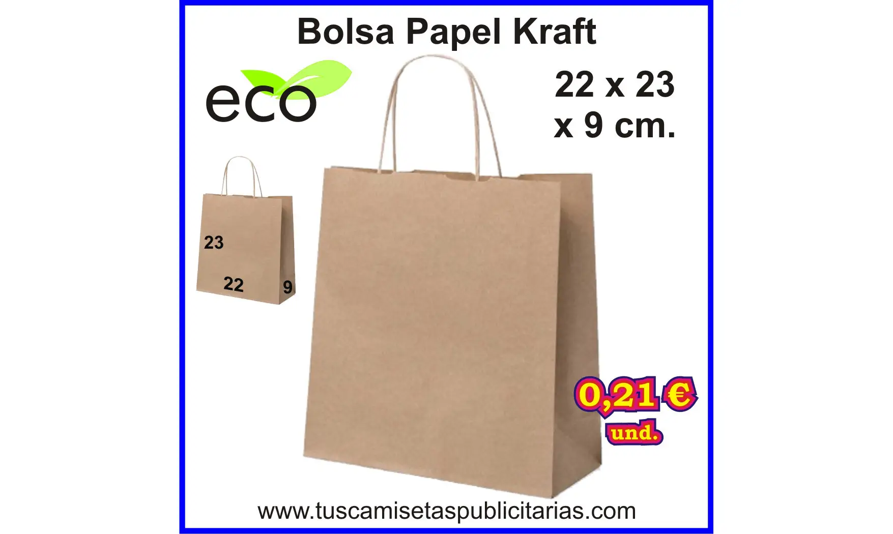 Bolsa Papel 22x23x9 cm.