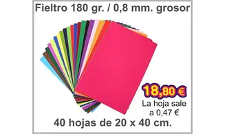 Fieltro 180 gr. Hojas 20 x 40 cm.