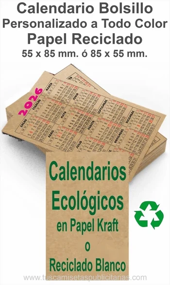 Calendario Bolsillo Reciclado Publicidad