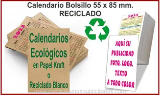 Calendario Bolsillo Reciclado Publicidad