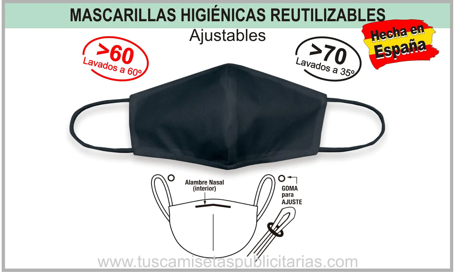 Mascarilla Higiénica Reutilizable 70 Lav